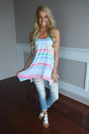 Pink & Blue Striped Pocket Top