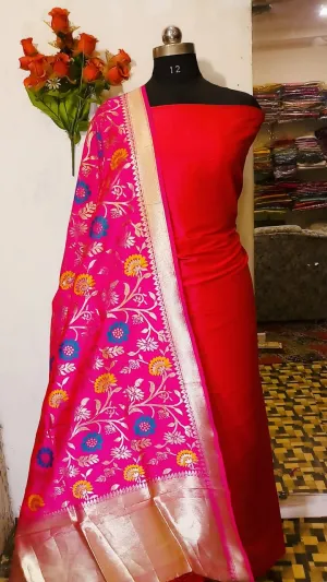 Pink Banarasi Silk Katan Suit Set