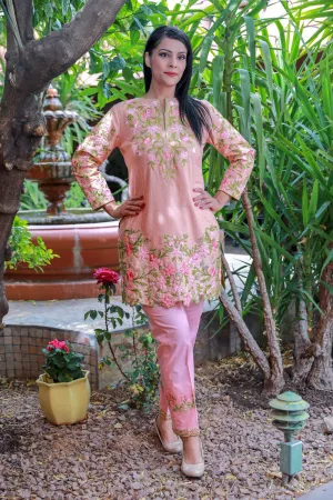 Pink Brocade and Cotton Suit - Salwar Kameez