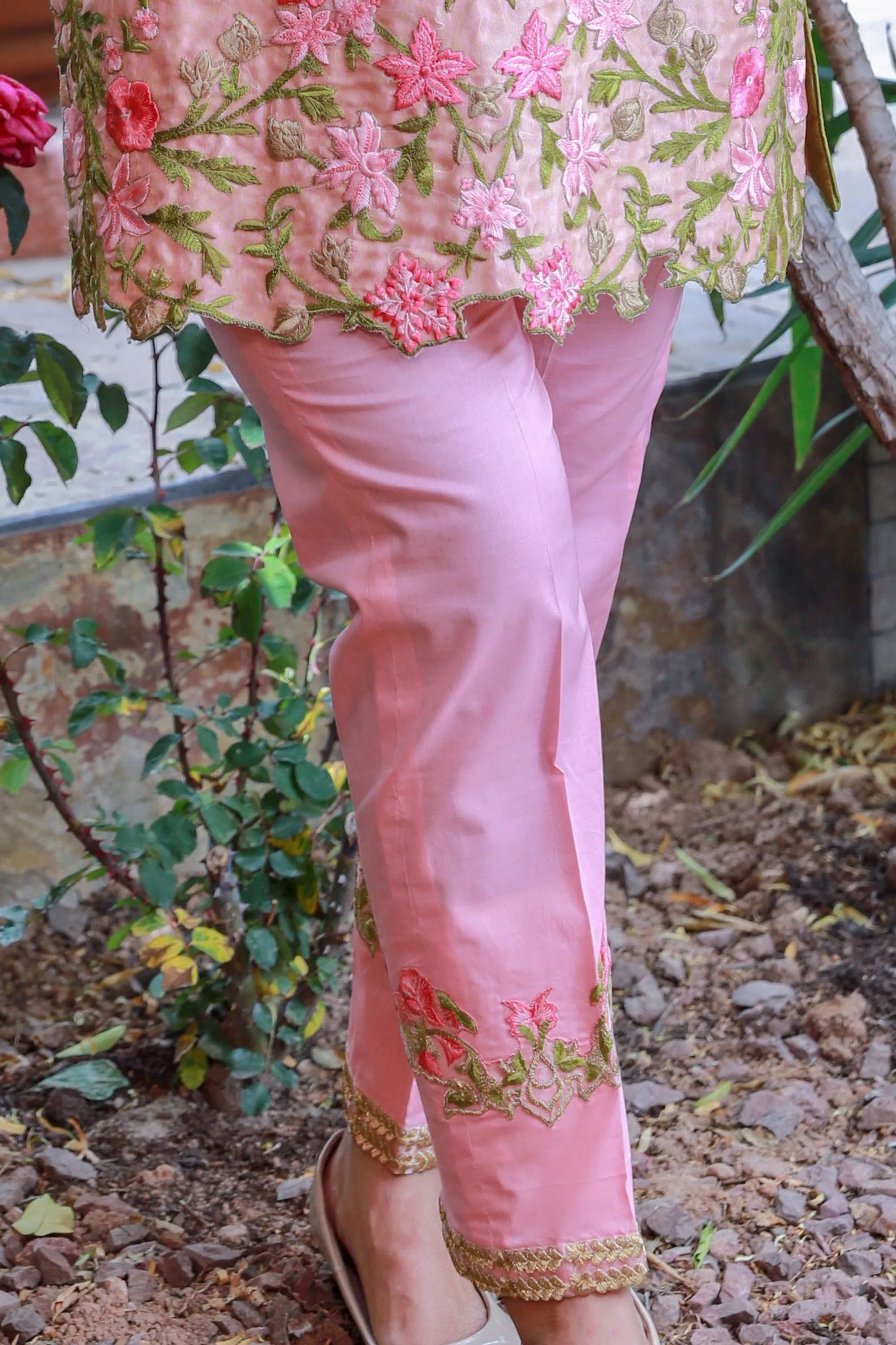Pink Brocade and Cotton Suit - Salwar Kameez