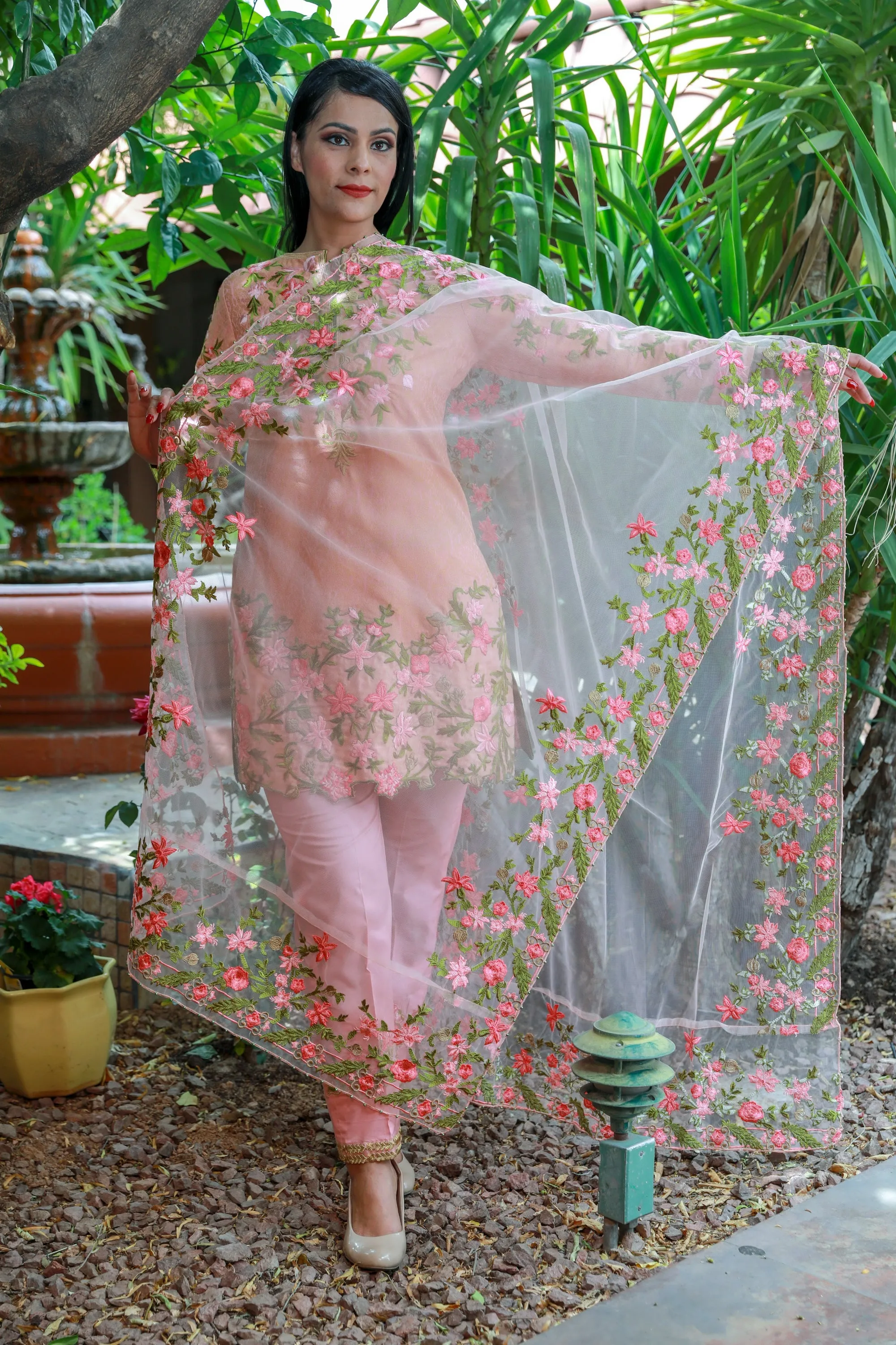 Pink Brocade and Cotton Suit - Salwar Kameez