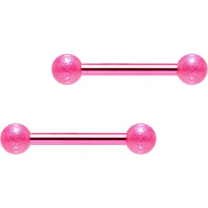 Pink Color PVD Sandblasted Barbell Nipple Ring Set