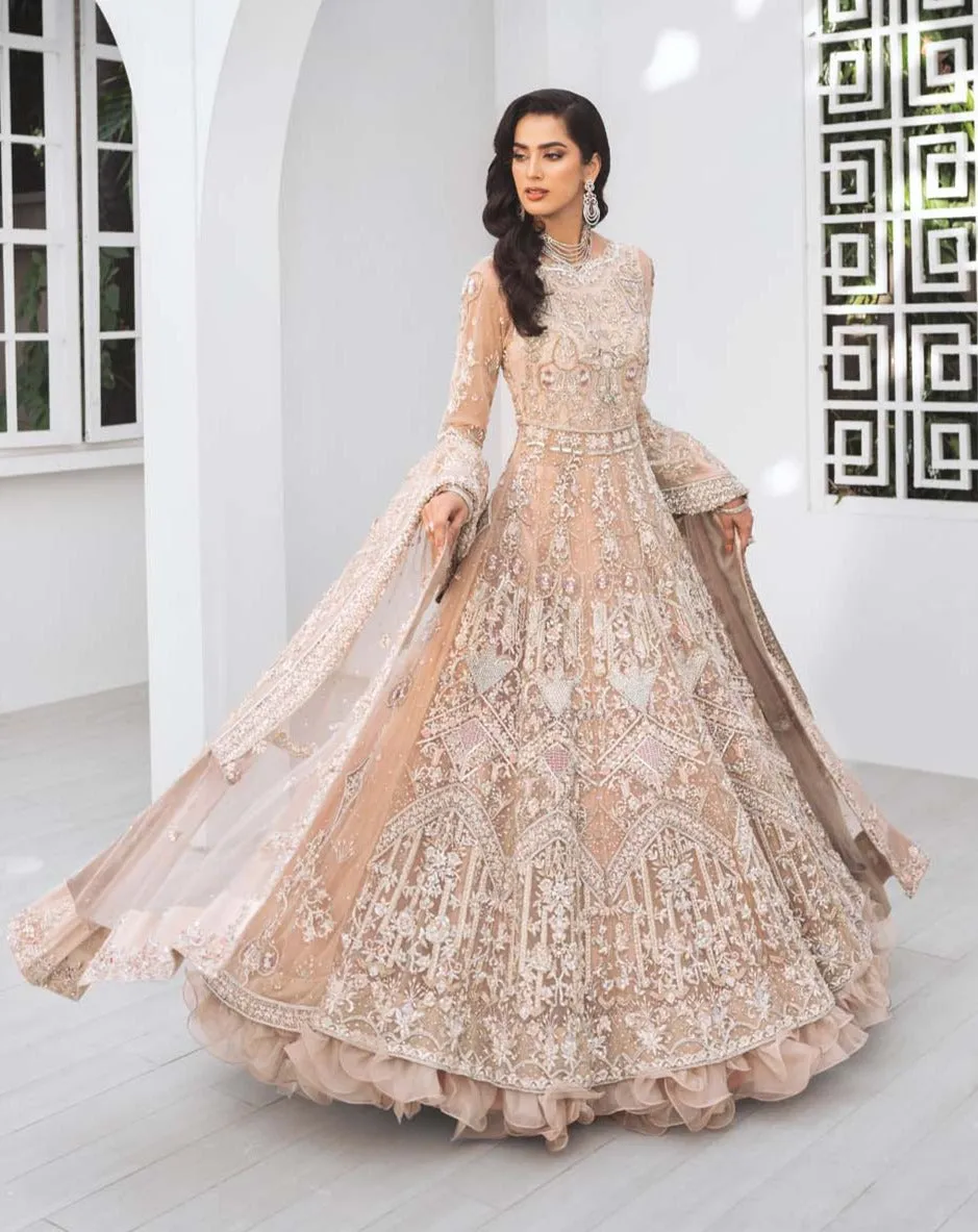 Pink Colour Lehenga Gown Pakistani Wedding Dresses