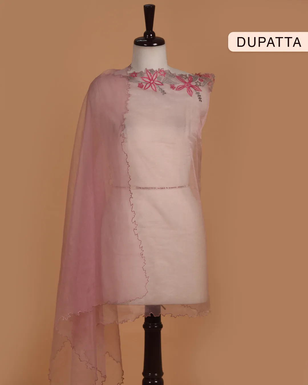 Pink Crushed Organza Embroidered Unstitched Suit Fabric Set With Organza Dupatta