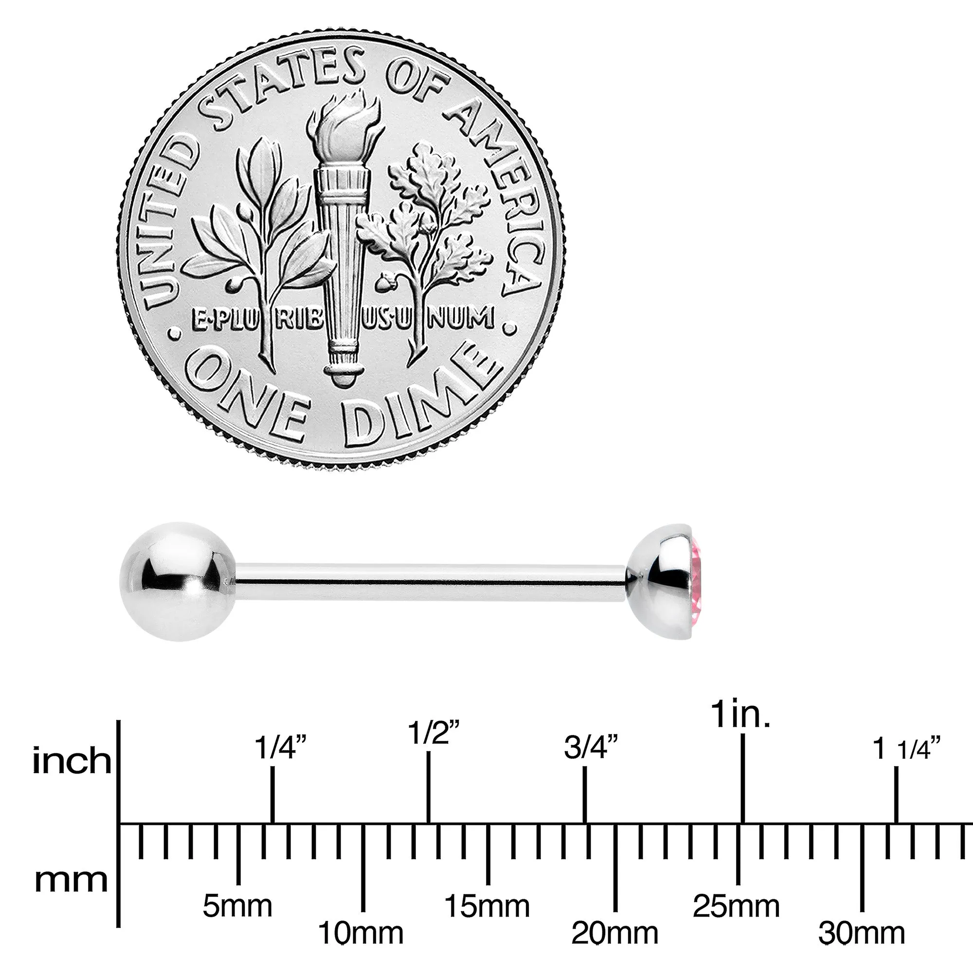 Pink CZ Gem ASTM F-136 Implant Grade Titanium Threadless Barbell Tongue Ring