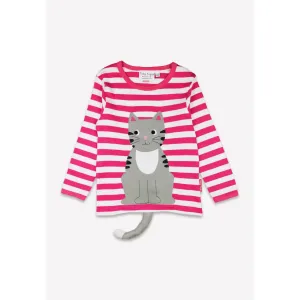 Pink Kitten Applique Long Sleeve Shirt