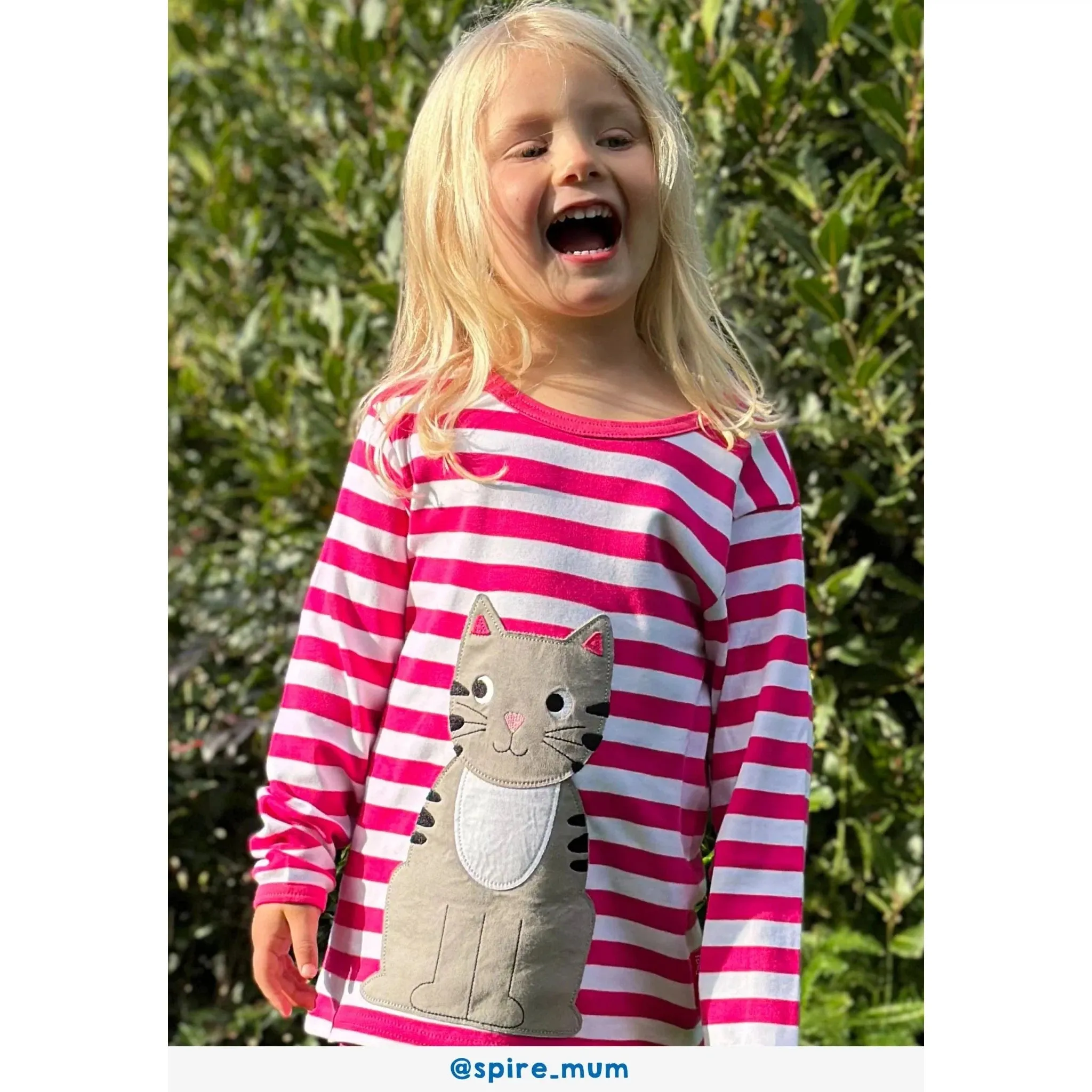 Pink Kitten Applique Long Sleeve Shirt