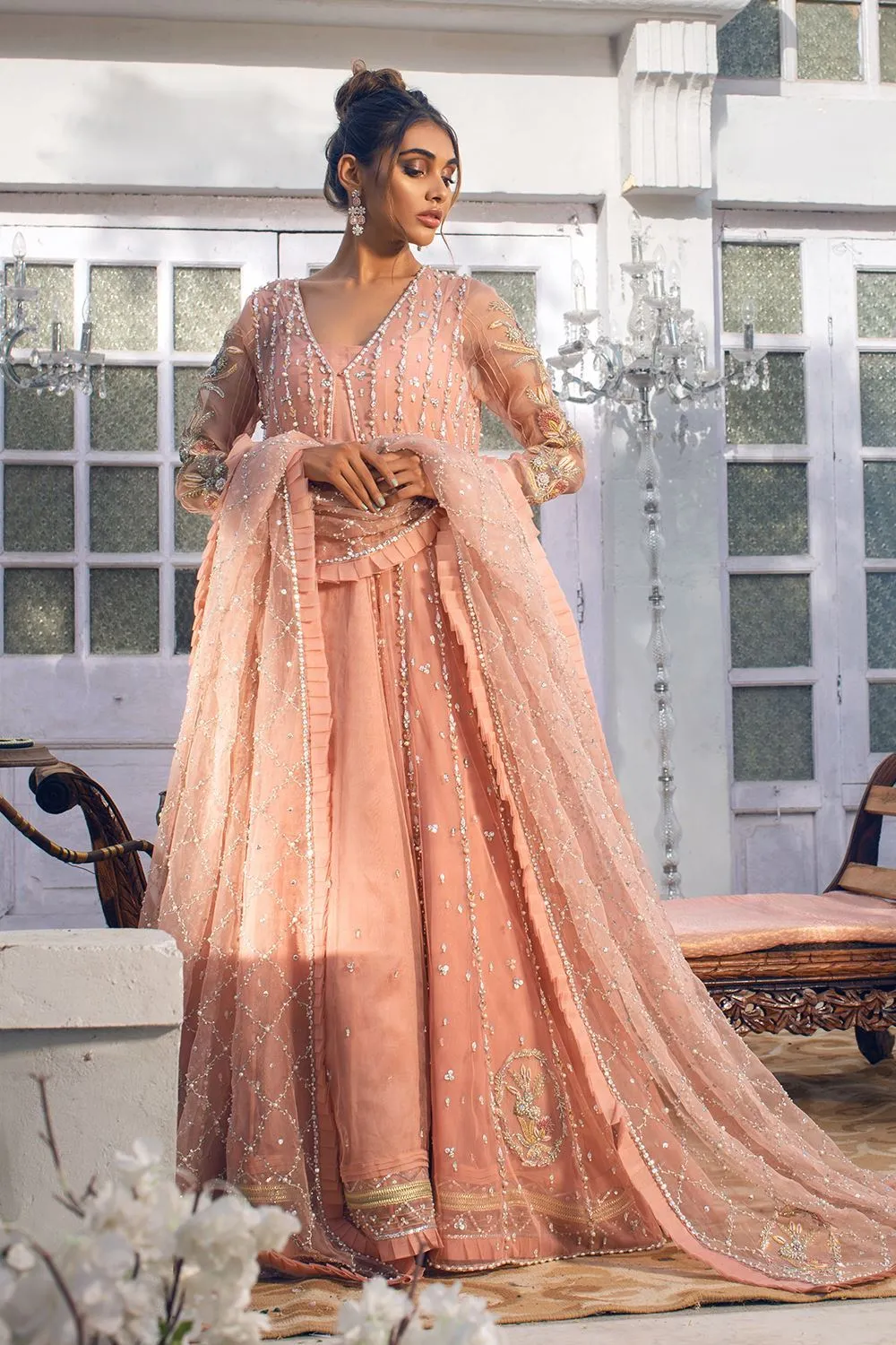 Pink Lehenga and Front Open Gown Pakistani Dress #BS912