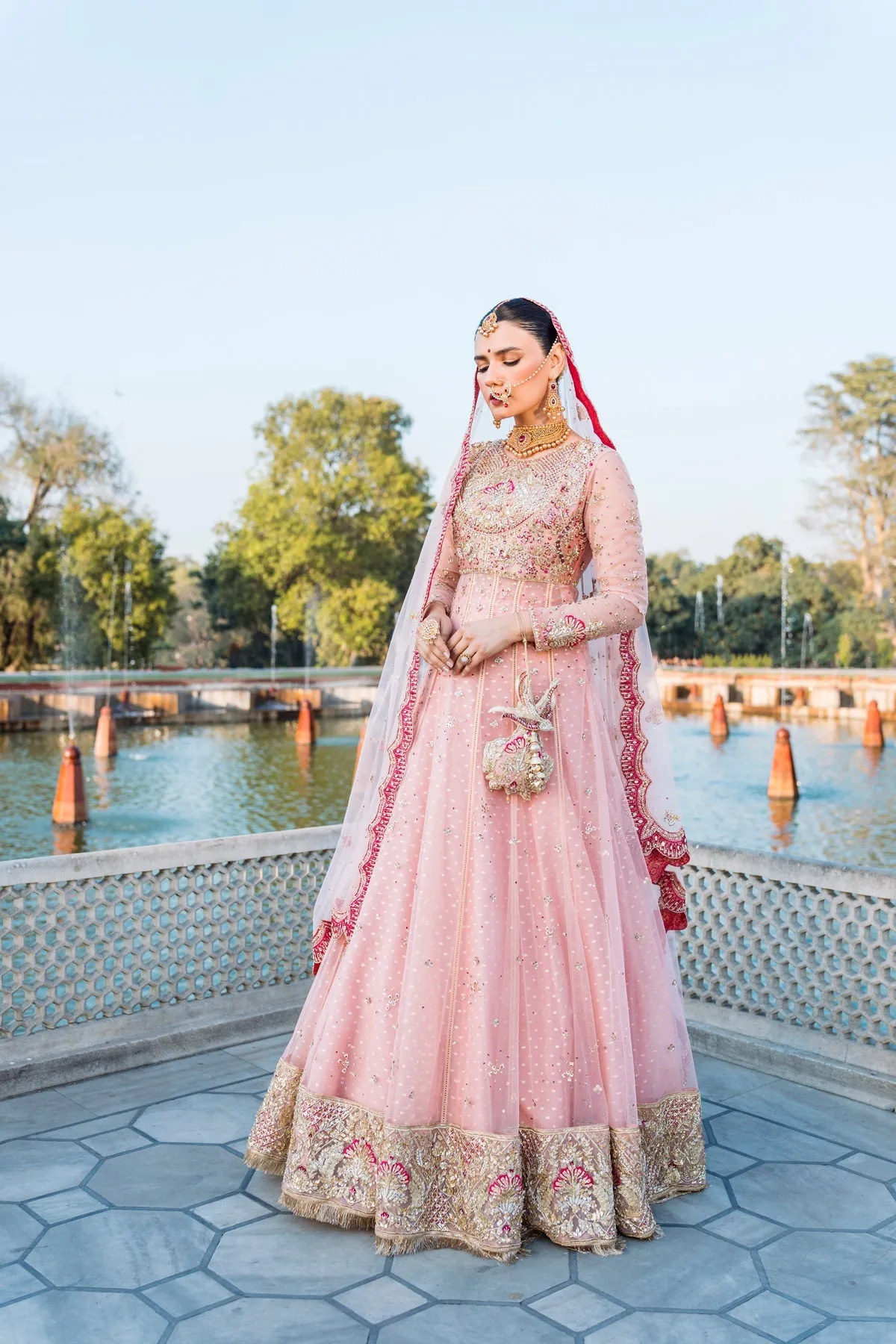 Pink Pakistani Bridal Dress in Frock and Lehenga Style
