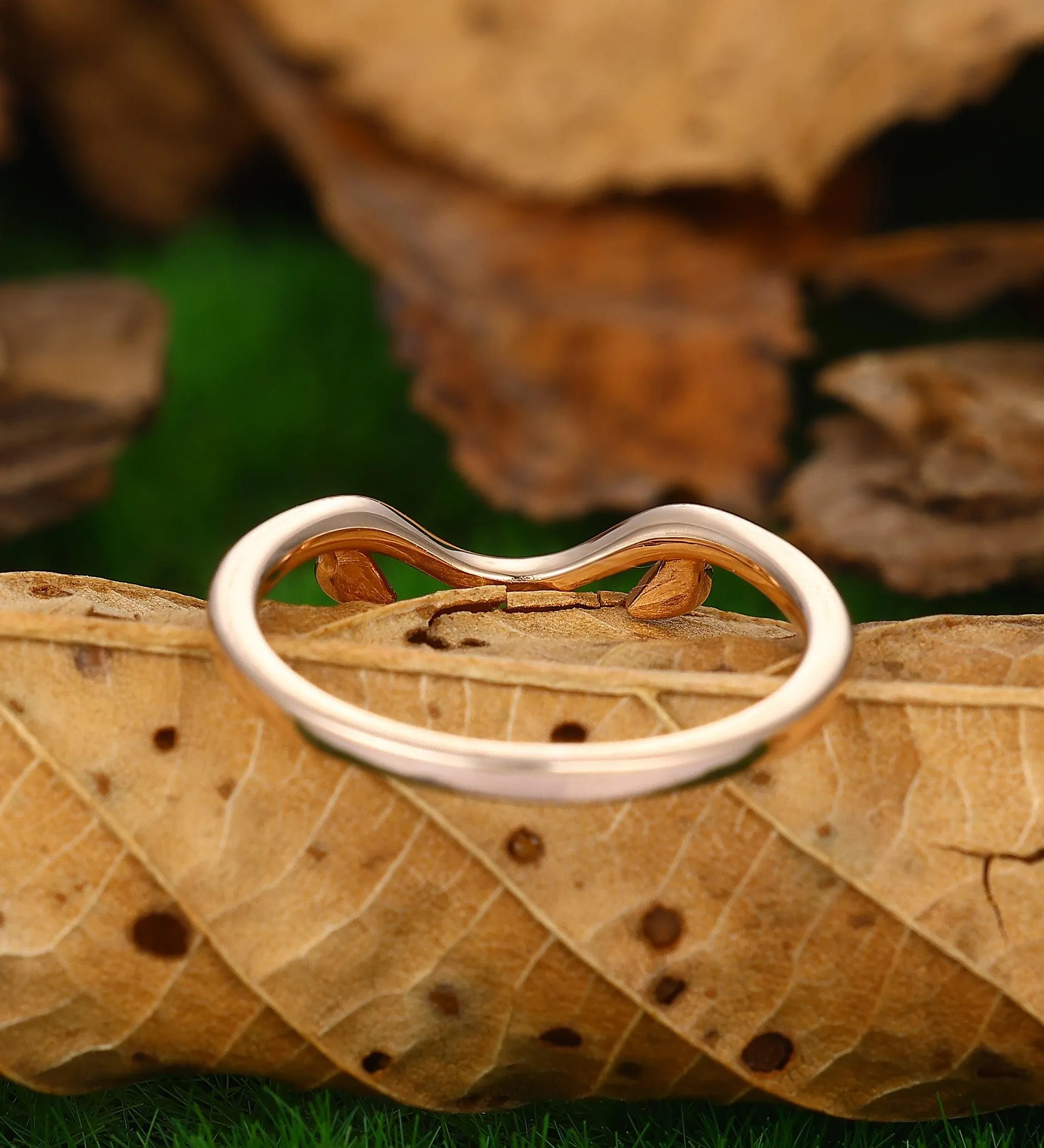 Plain Gold Engagement Band Leaf Simple Ring For Women