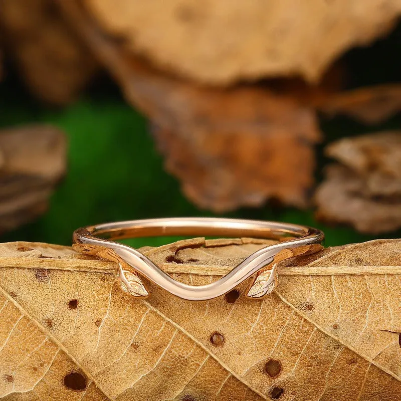 Plain Gold Engagement Band Leaf Simple Ring For Women