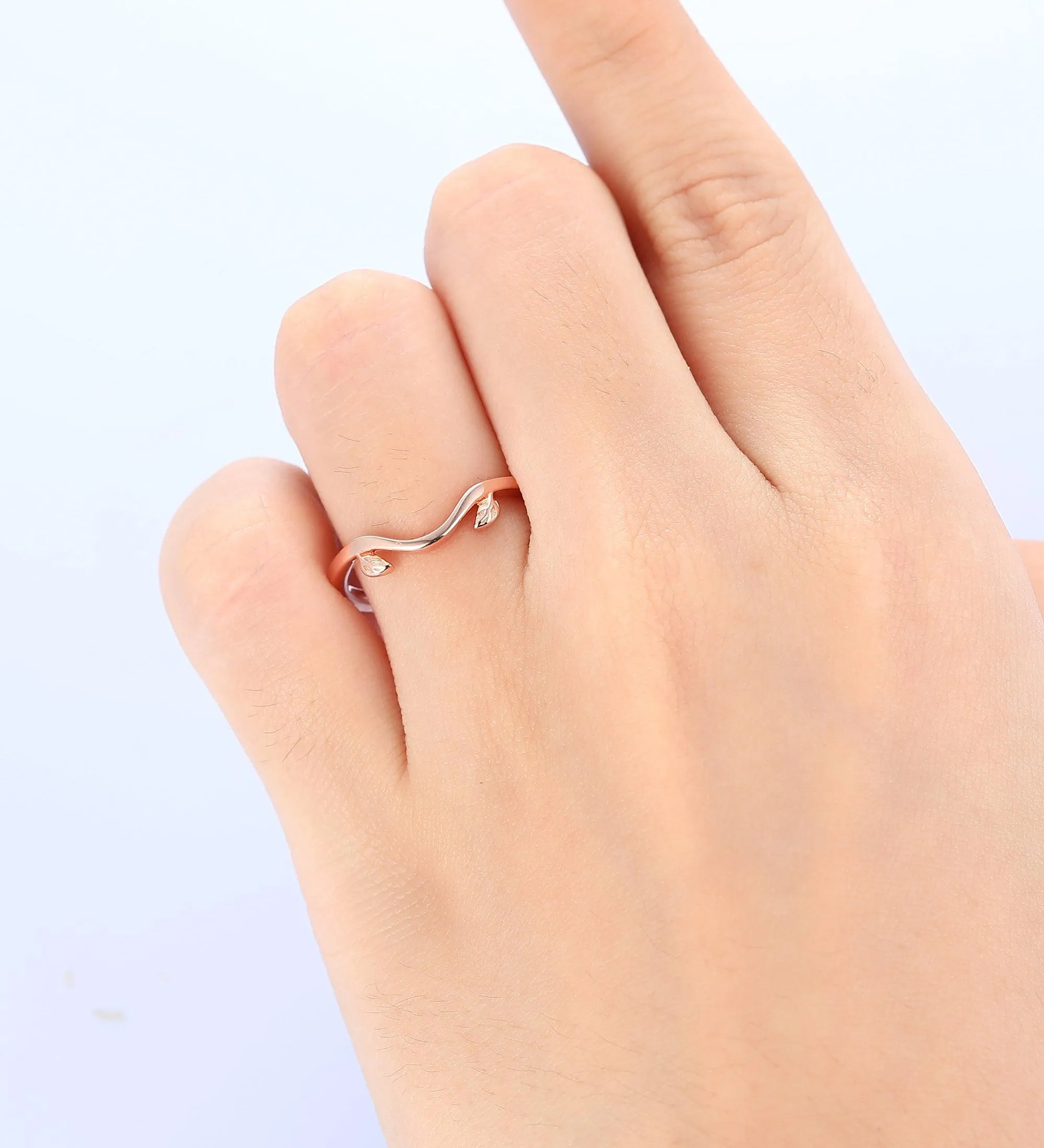 Plain Gold Engagement Band Leaf Simple Ring For Women