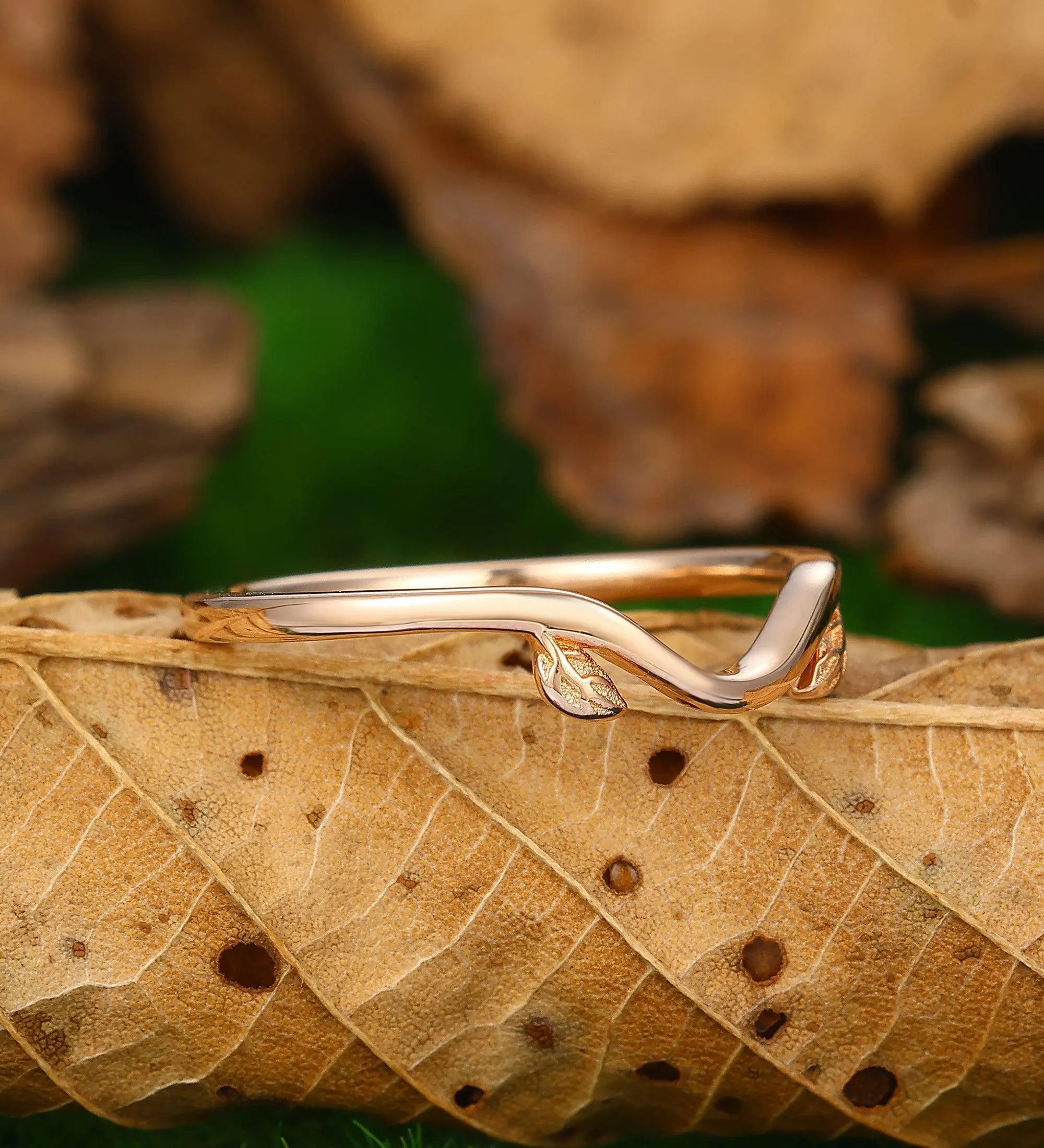 Plain Gold Engagement Band Leaf Simple Ring For Women