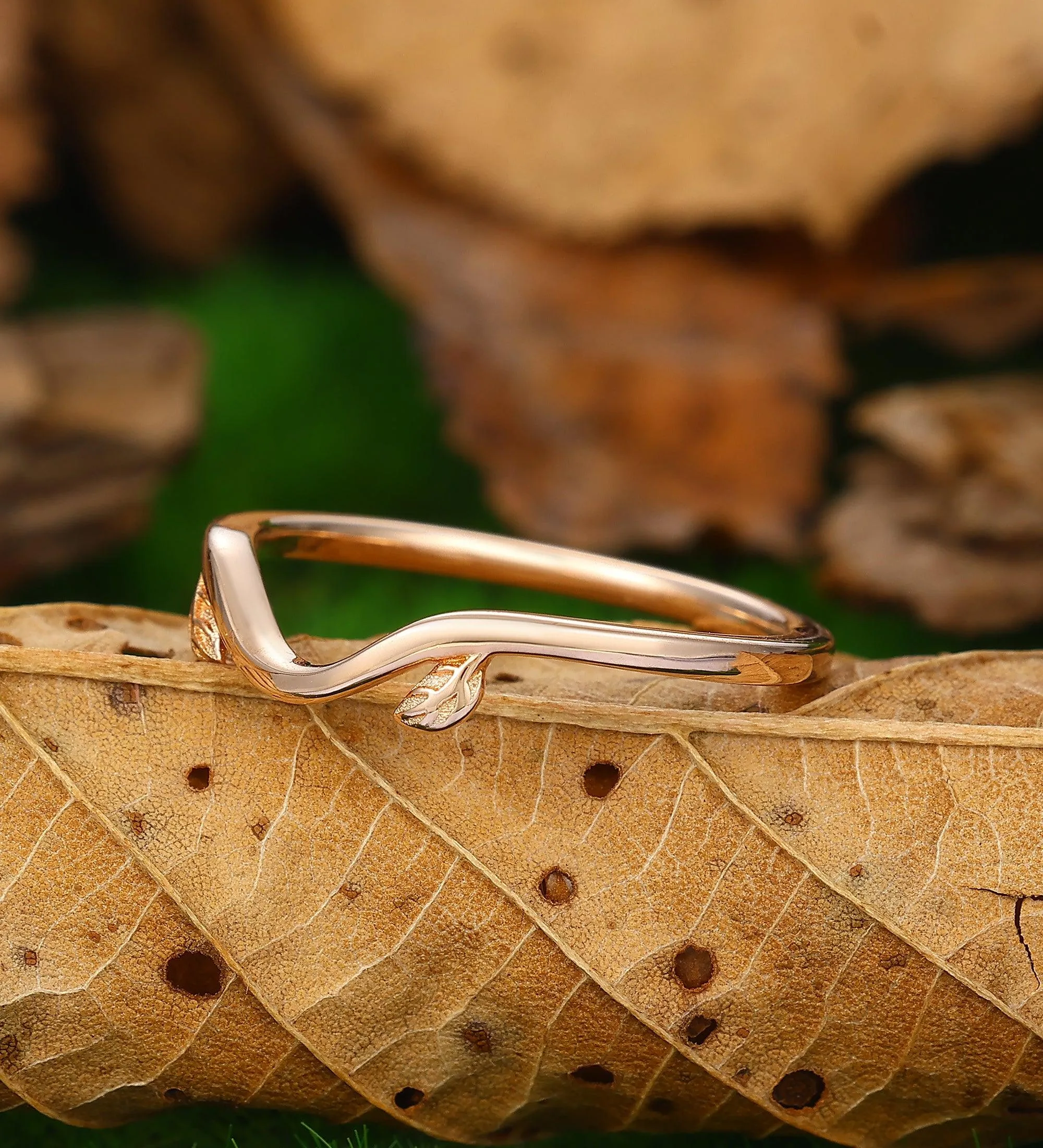 Plain Gold Engagement Band Leaf Simple Ring For Women