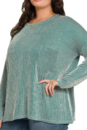 Plus Size Fall Festival Dark Green Oversized Striped Top