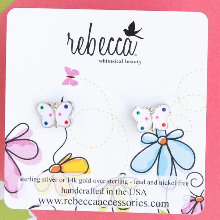 Polka Dot Butterfly Insect Enamel Post Earring Children's