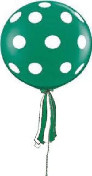 Polka Dot Green Giant Round Balloon with Ribbon Tassel