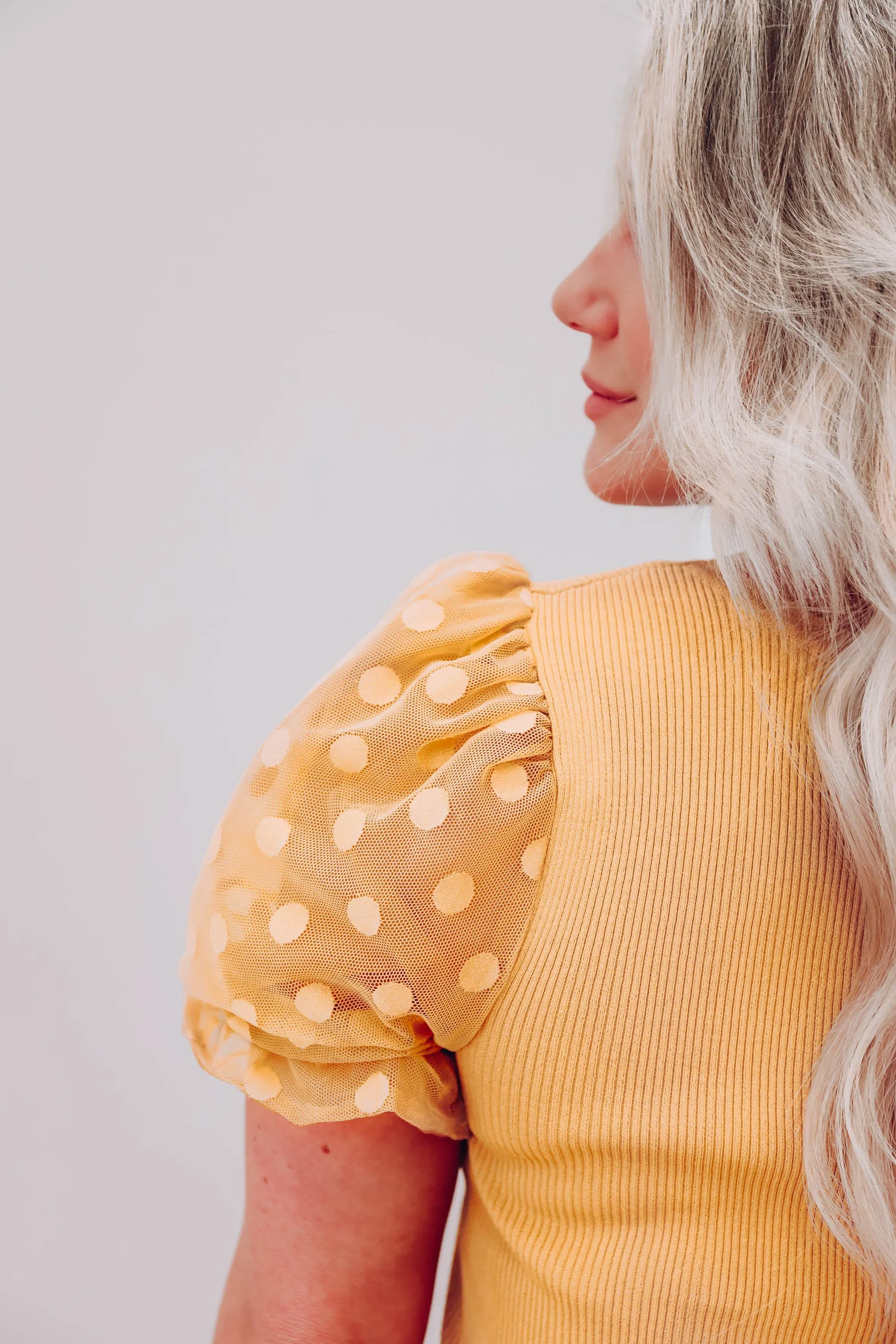 Polka Dot Puff Sleeve Top - Gold