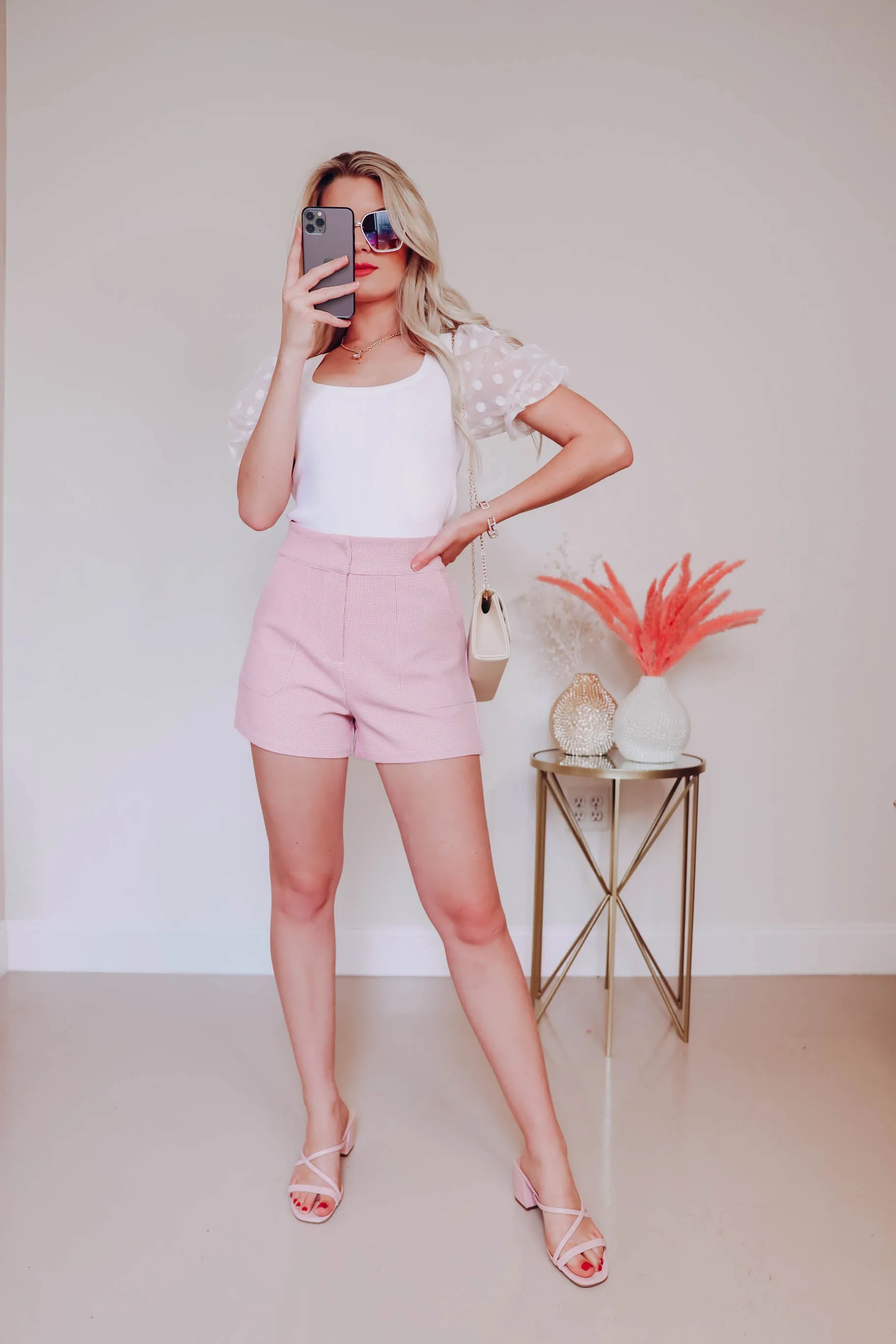 Polka Dot Puff Sleeve Top - White