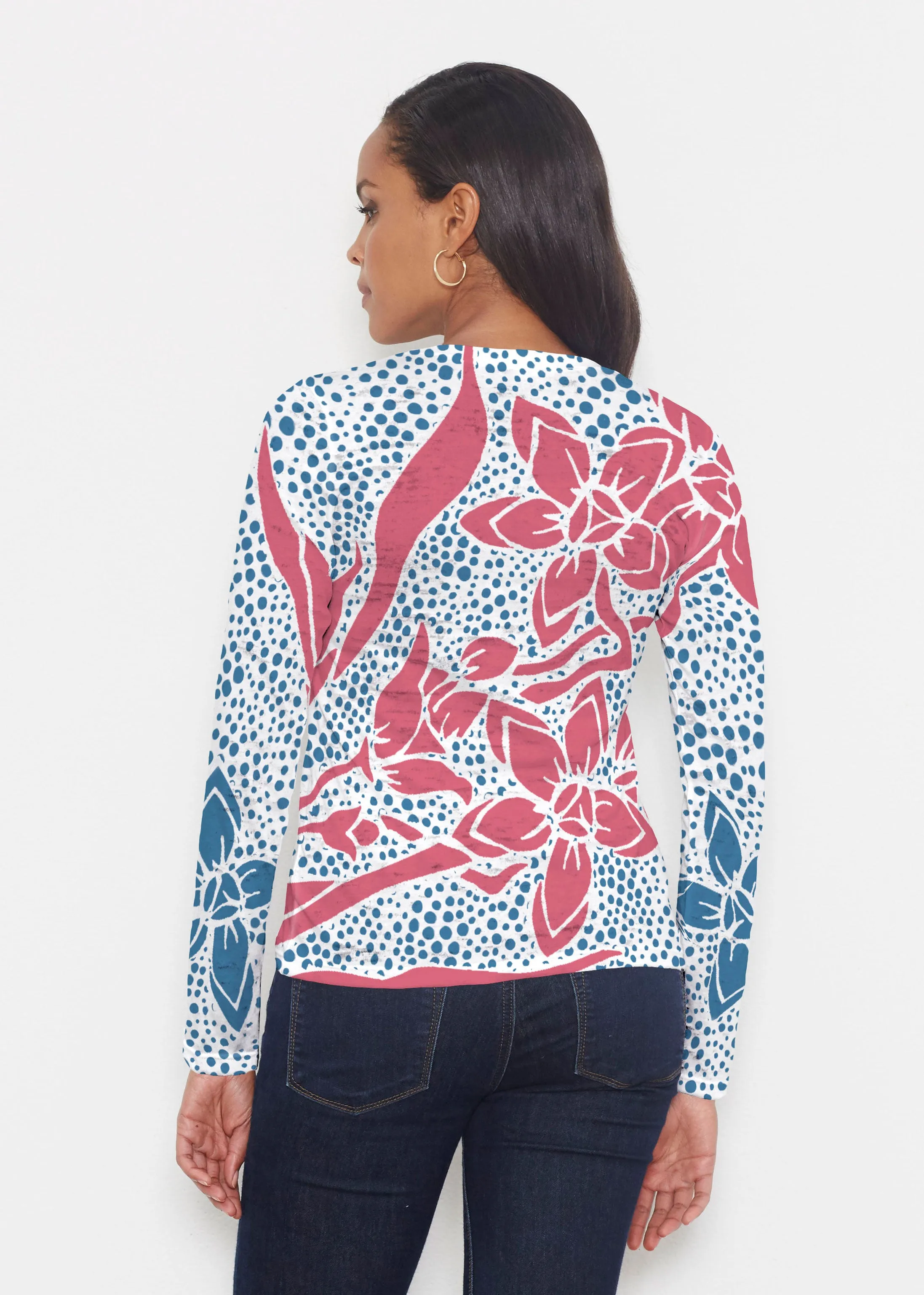 Polka Vine Red-Blue (8131) ~ Signature Long Sleeve Crew Shirt