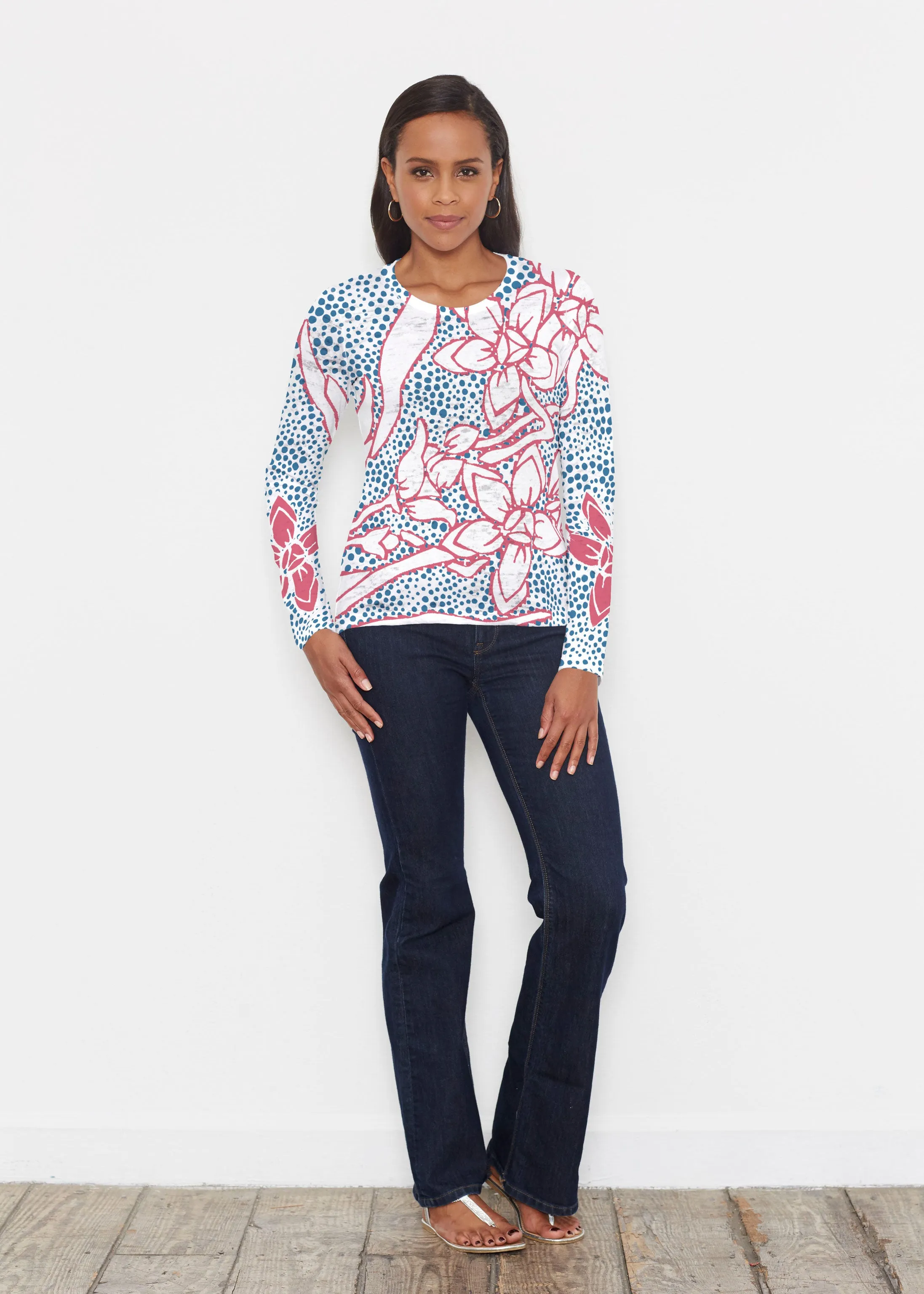 Polka Vine Red-Blue (8131) ~ Signature Long Sleeve Crew Shirt