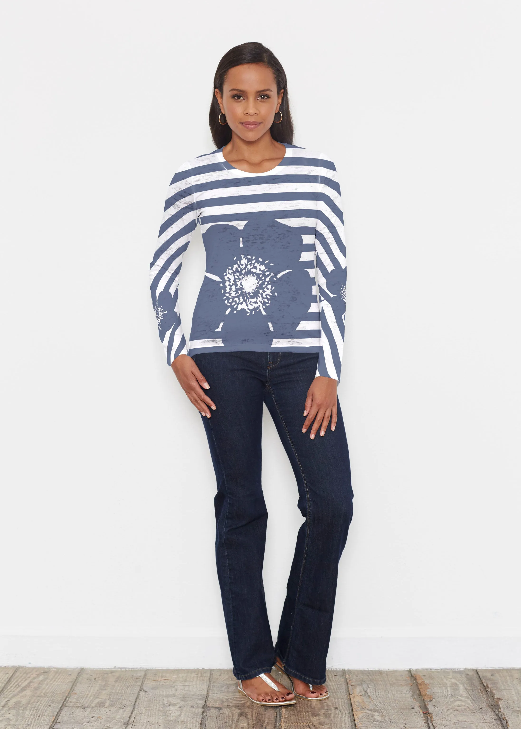 Poppy Navy Stripes-Dots (7028) ~ Signature Long Sleeve Crew Shirt
