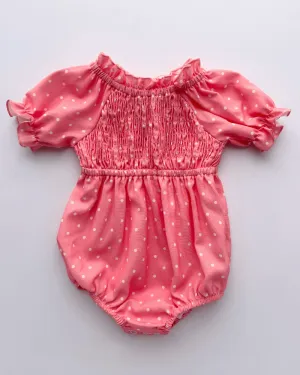 PREORDER! Jolie Puff Sleeve Smock Romper - Pink Dots