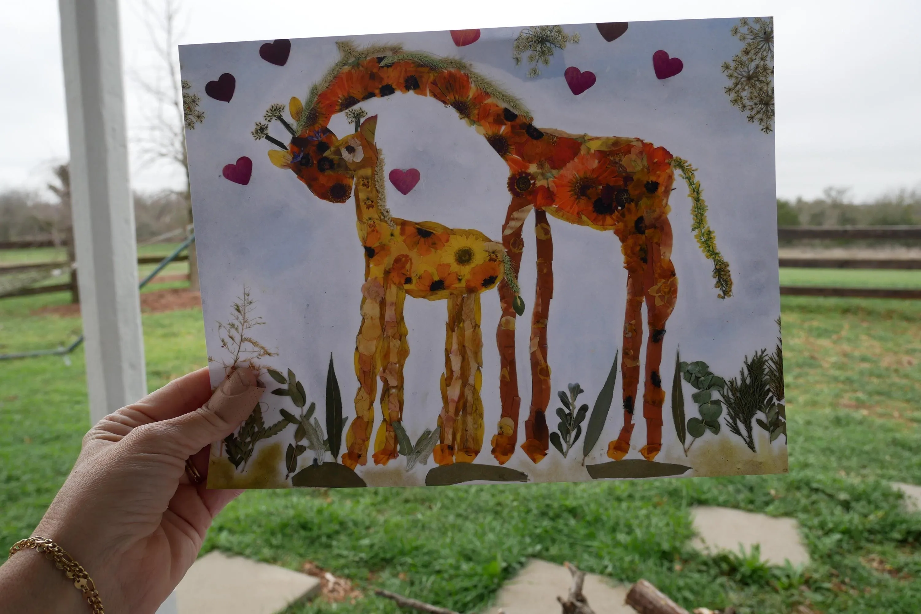 Pressed flower giraffe art, real flower art PRINT,  nursery wall art, Mother's Day art