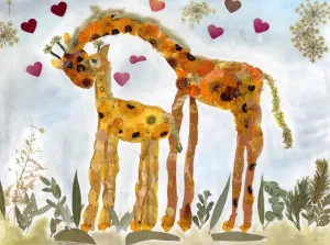 Pressed flower giraffe art, real flower art PRINT,  nursery wall art, Mother's Day art