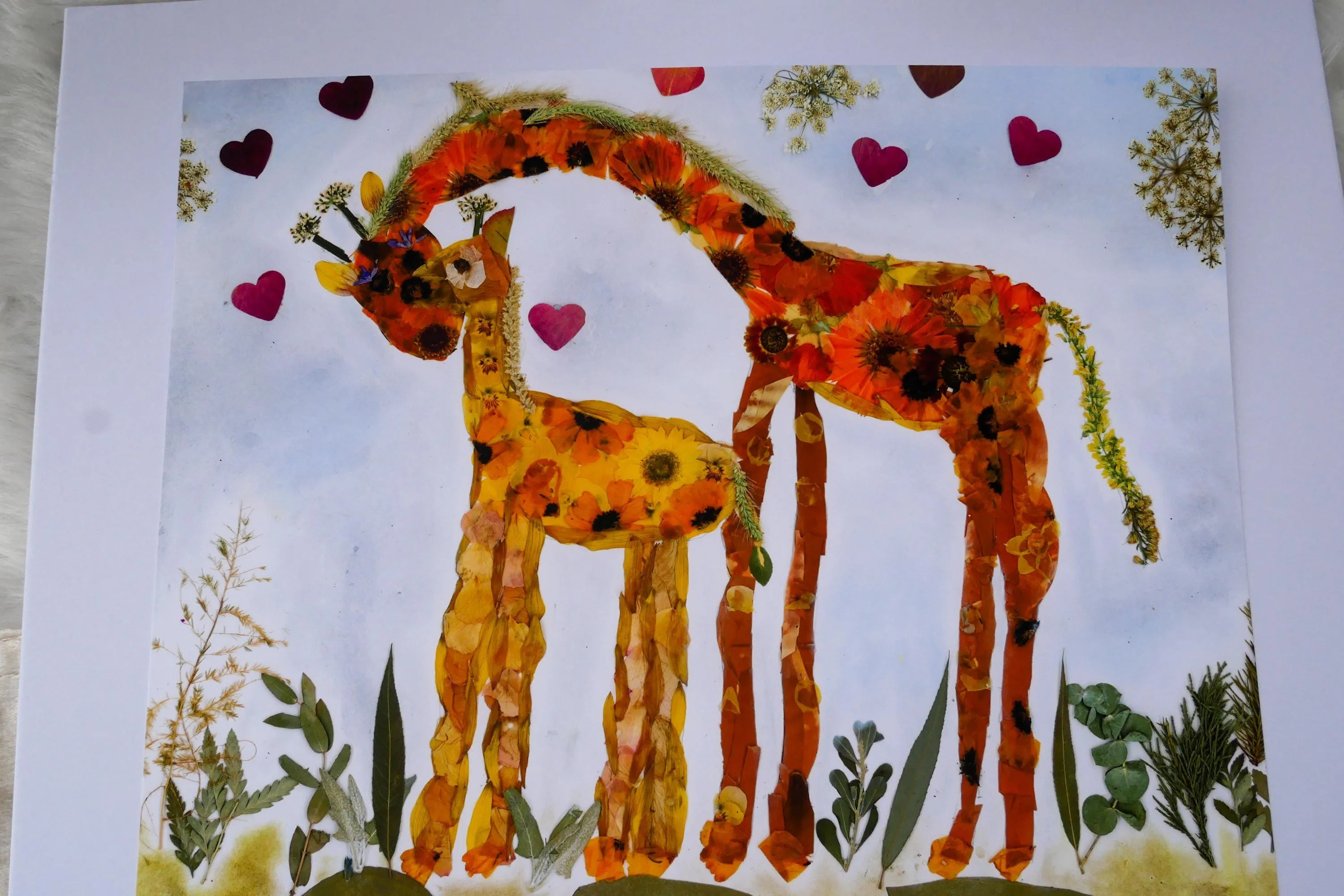 Pressed flower giraffe art, real flower art PRINT,  nursery wall art, Mother's Day art