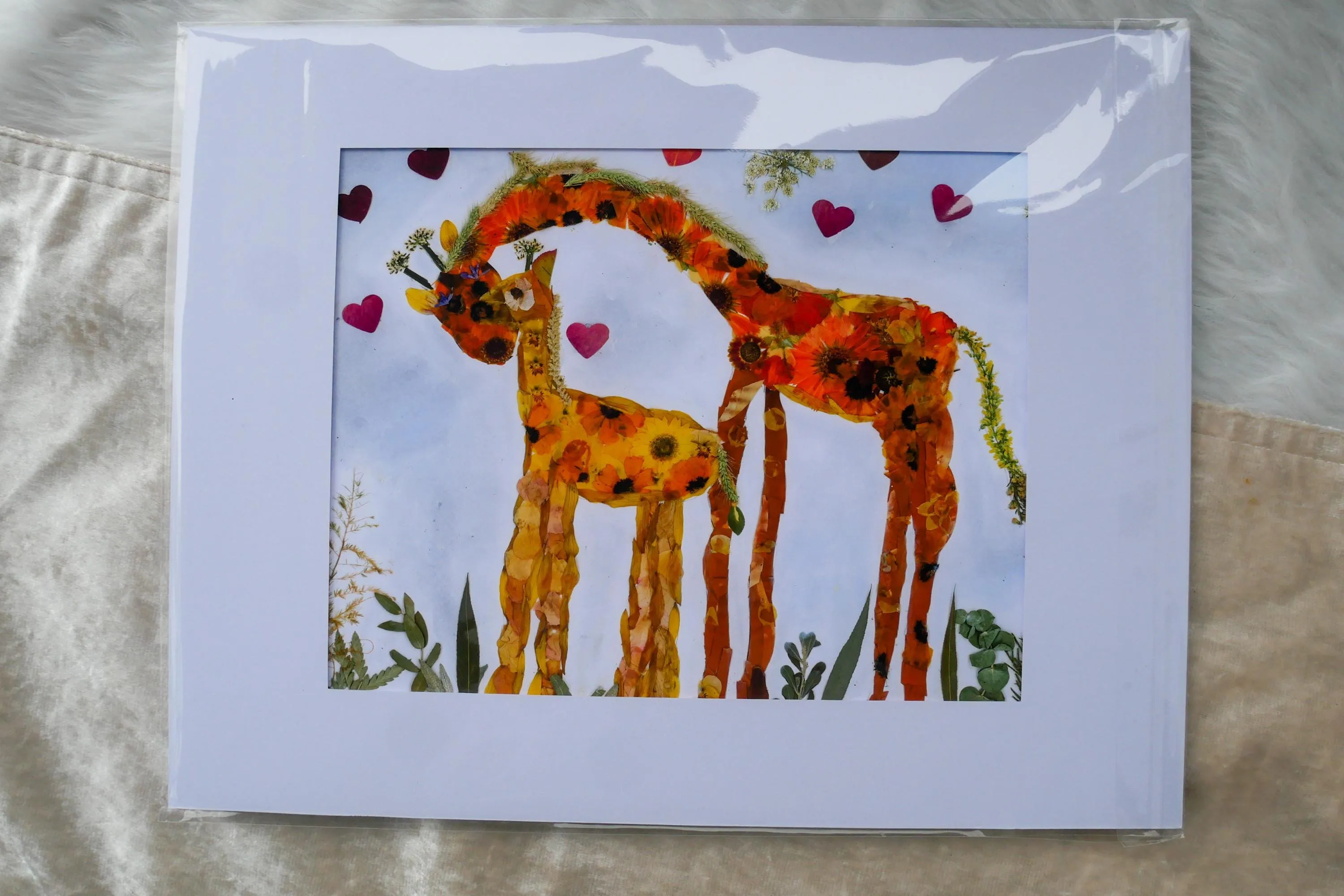 Pressed flower giraffe art, real flower art PRINT,  nursery wall art, Mother's Day art
