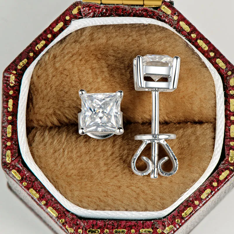 Princess Cut Moissanite Stud Earrings