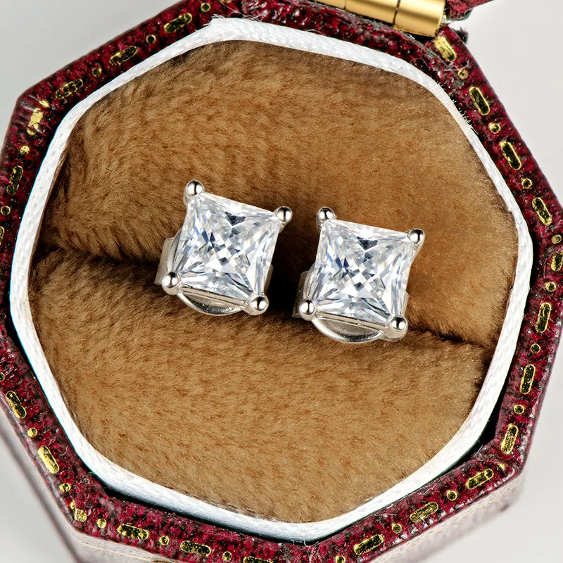 Princess Cut Moissanite Stud Earrings
