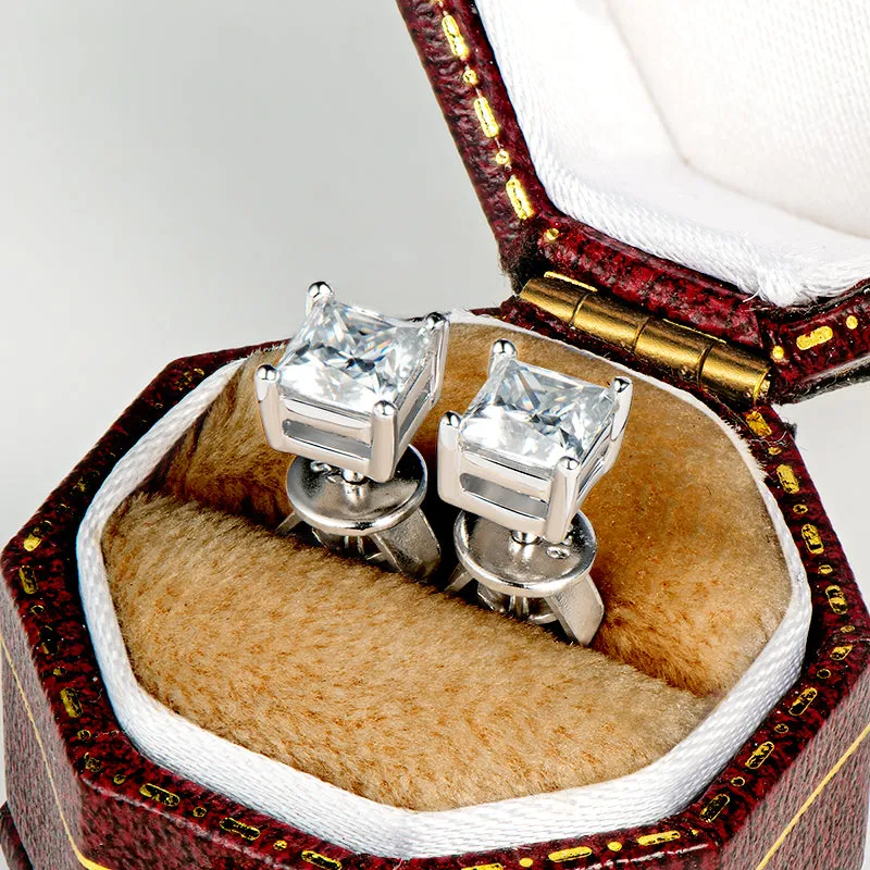 Princess Cut Moissanite Stud Earrings