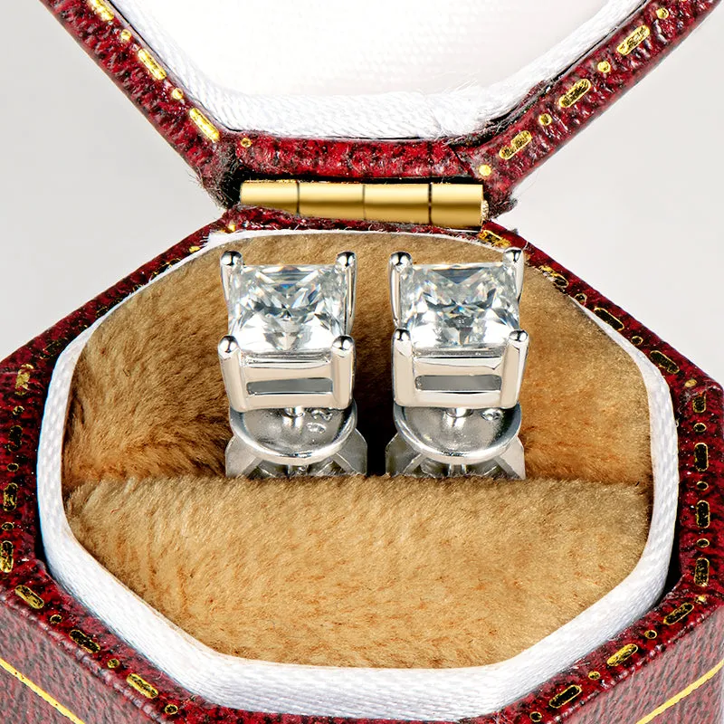 Princess Cut Moissanite Stud Earrings