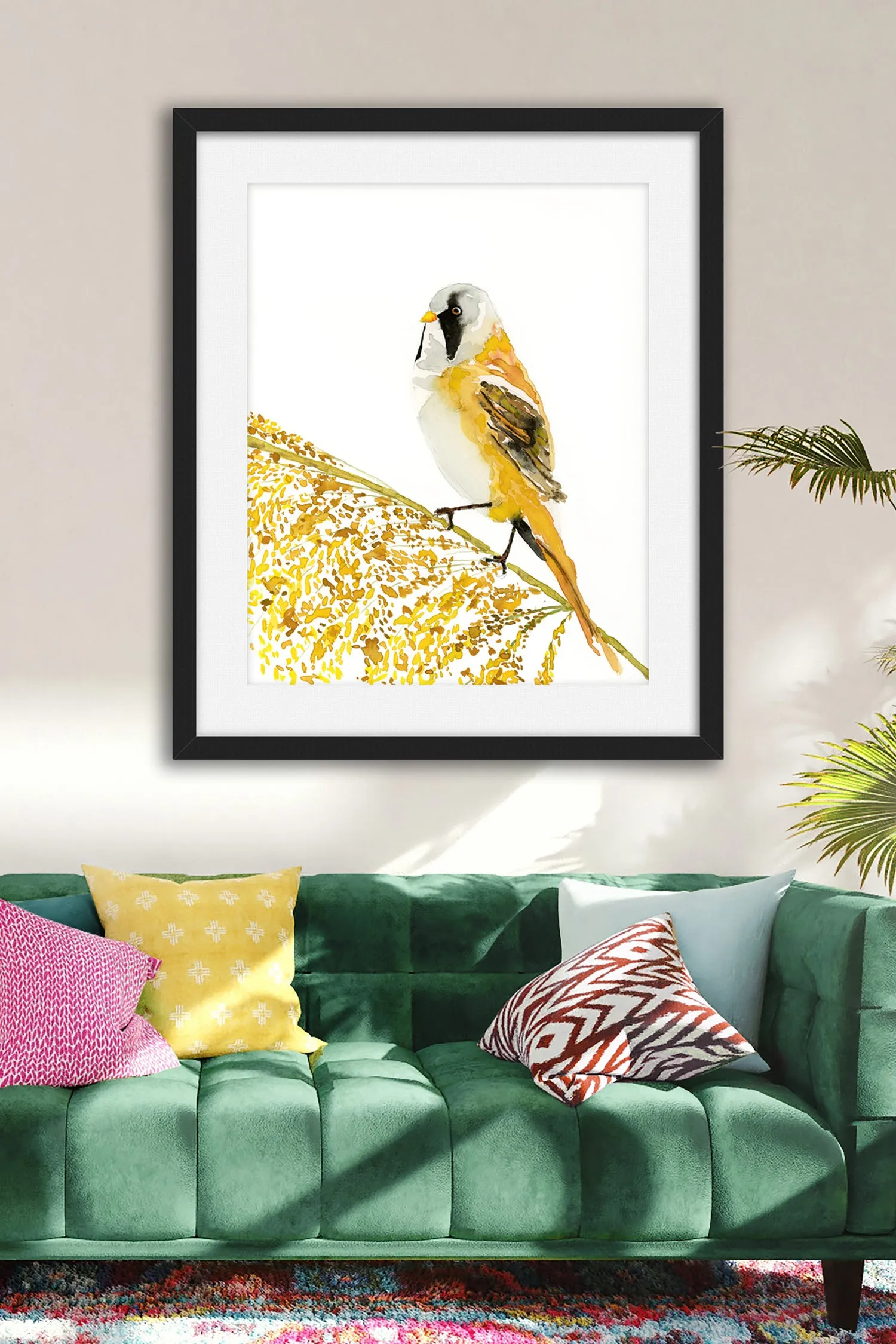 "Bearded Reedling" Yellow Bird Art Print
