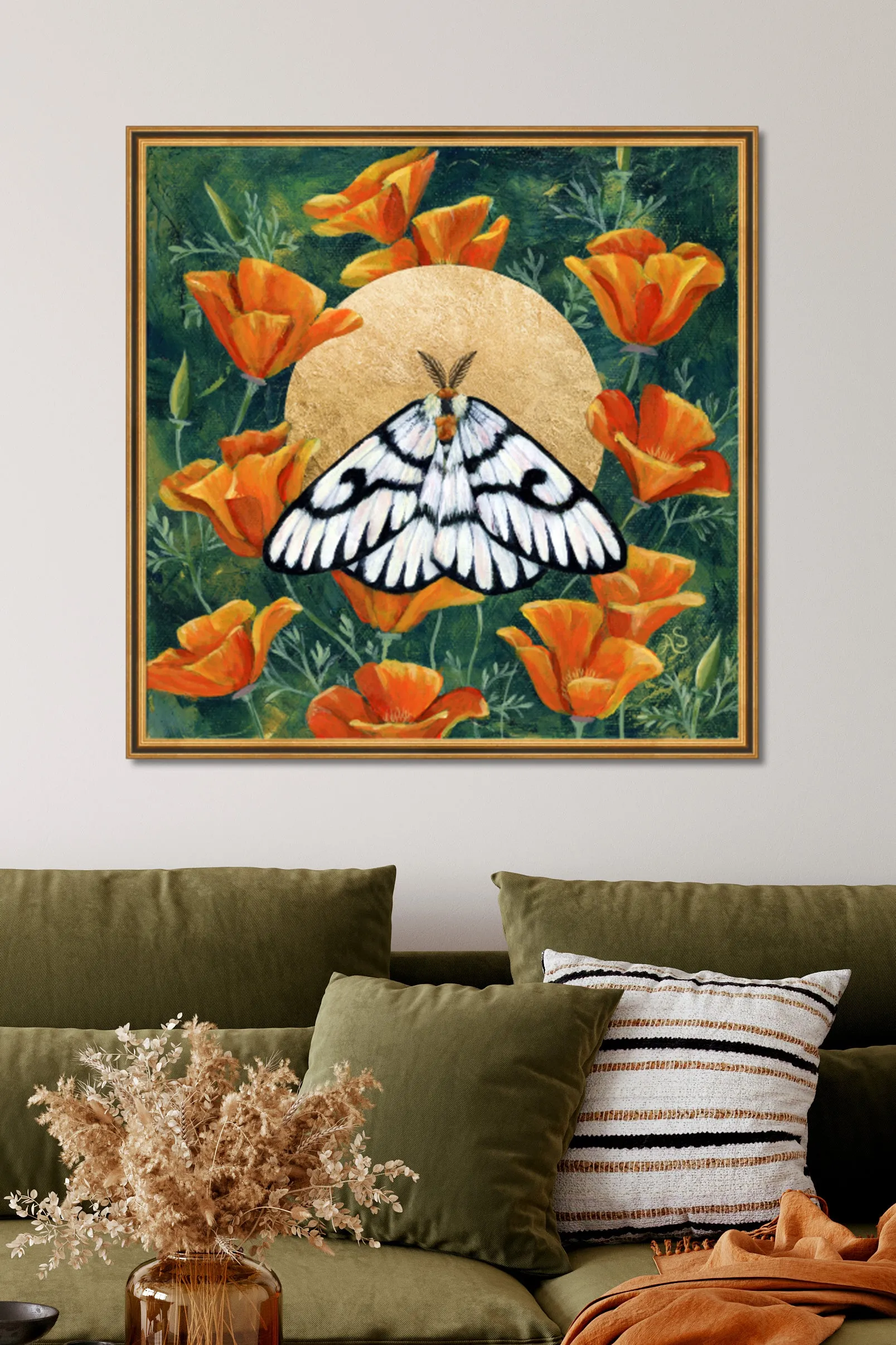 "Hera Buckmoth in Poppies" Moth Art Print