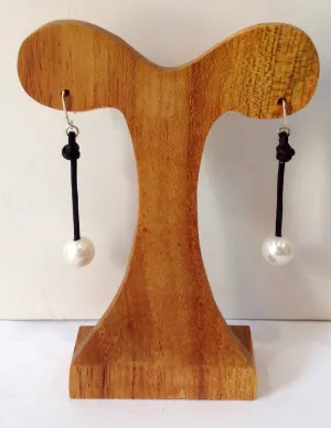 "One Love" Freshwater Pearl and Leather Dangling Earrings