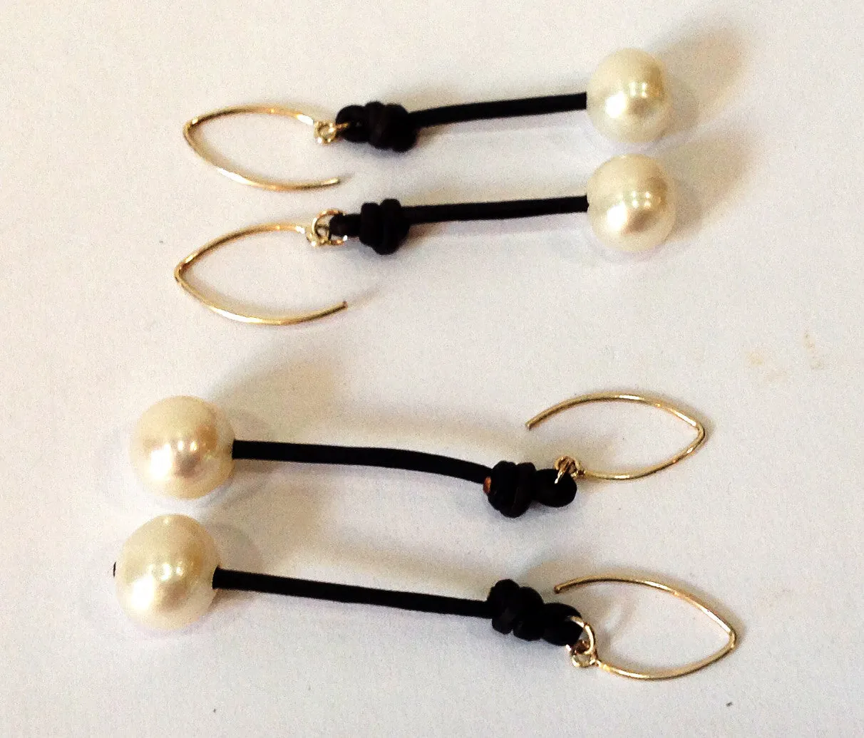 "One Love" Freshwater Pearl and Leather Dangling Earrings