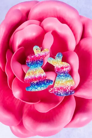 Rainbow Glitter Easter Bunny Earrings