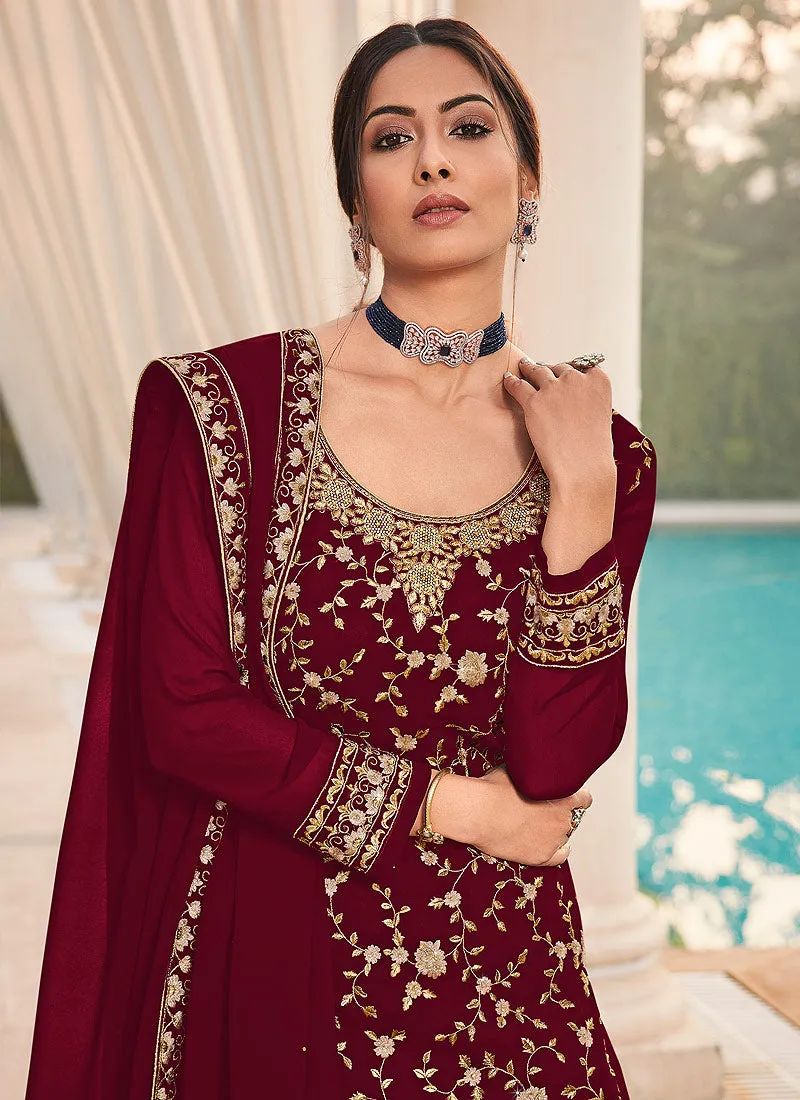 Red Embroidered Bridal Style Gharara Suit