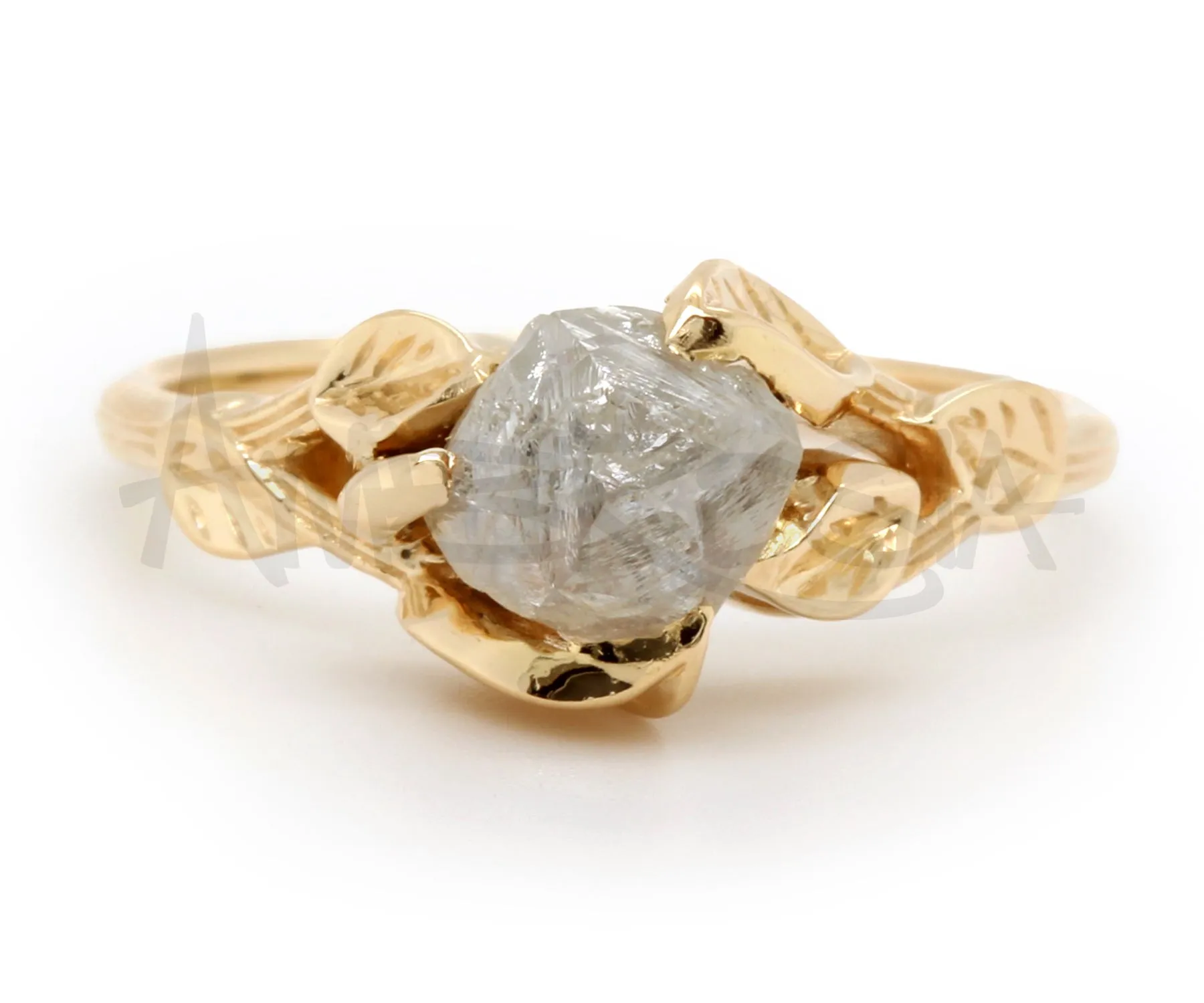 Rough Diamond Gold Leaf Engagement Ring