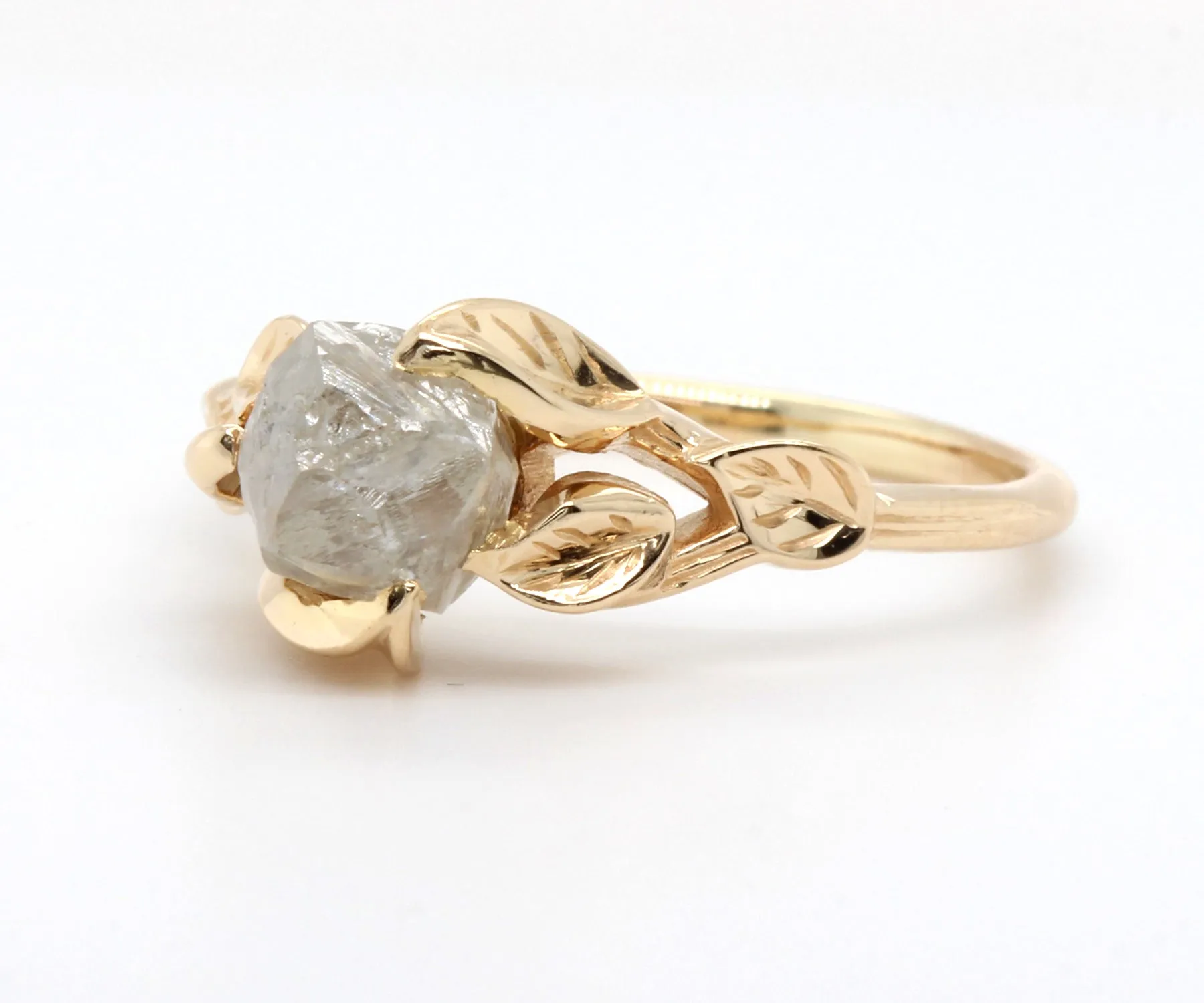 Rough Diamond Gold Leaf Engagement Ring