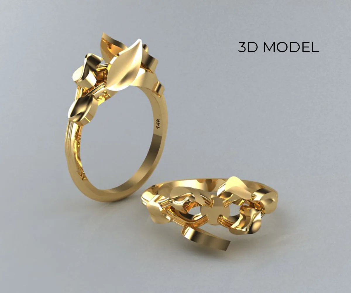 Rough Diamond Gold Leaf Engagement Ring