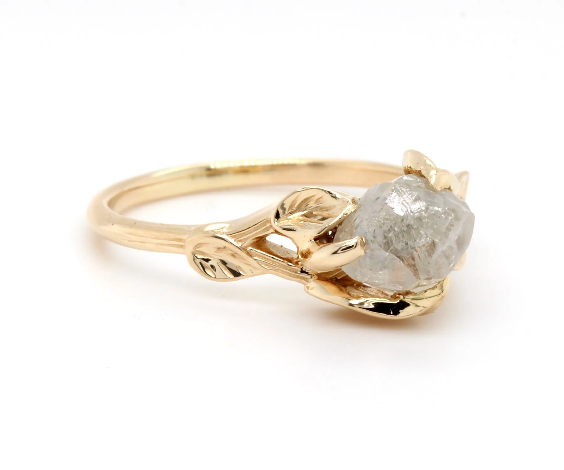 Rough Diamond Gold Leaf Engagement Ring