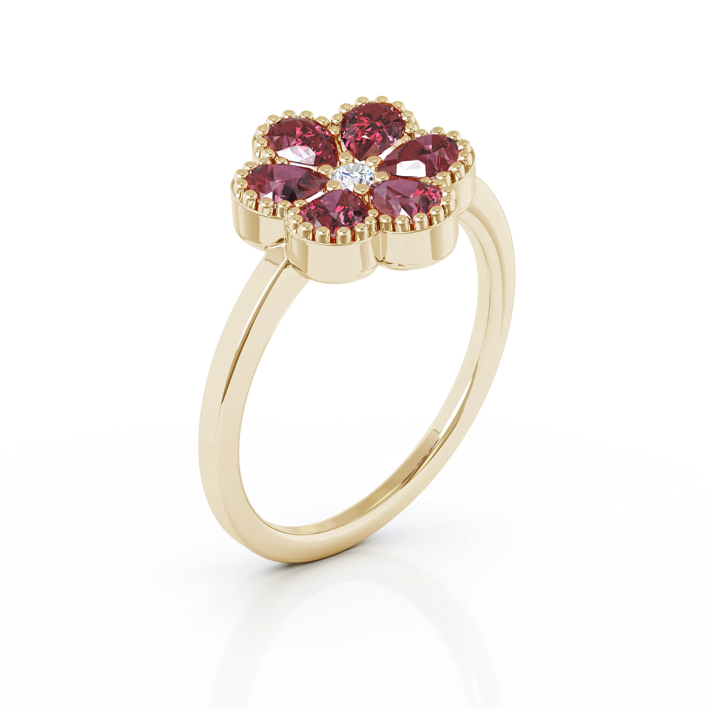 Ruby & Diamond Cluster Flower Ring Special in 14K Gold