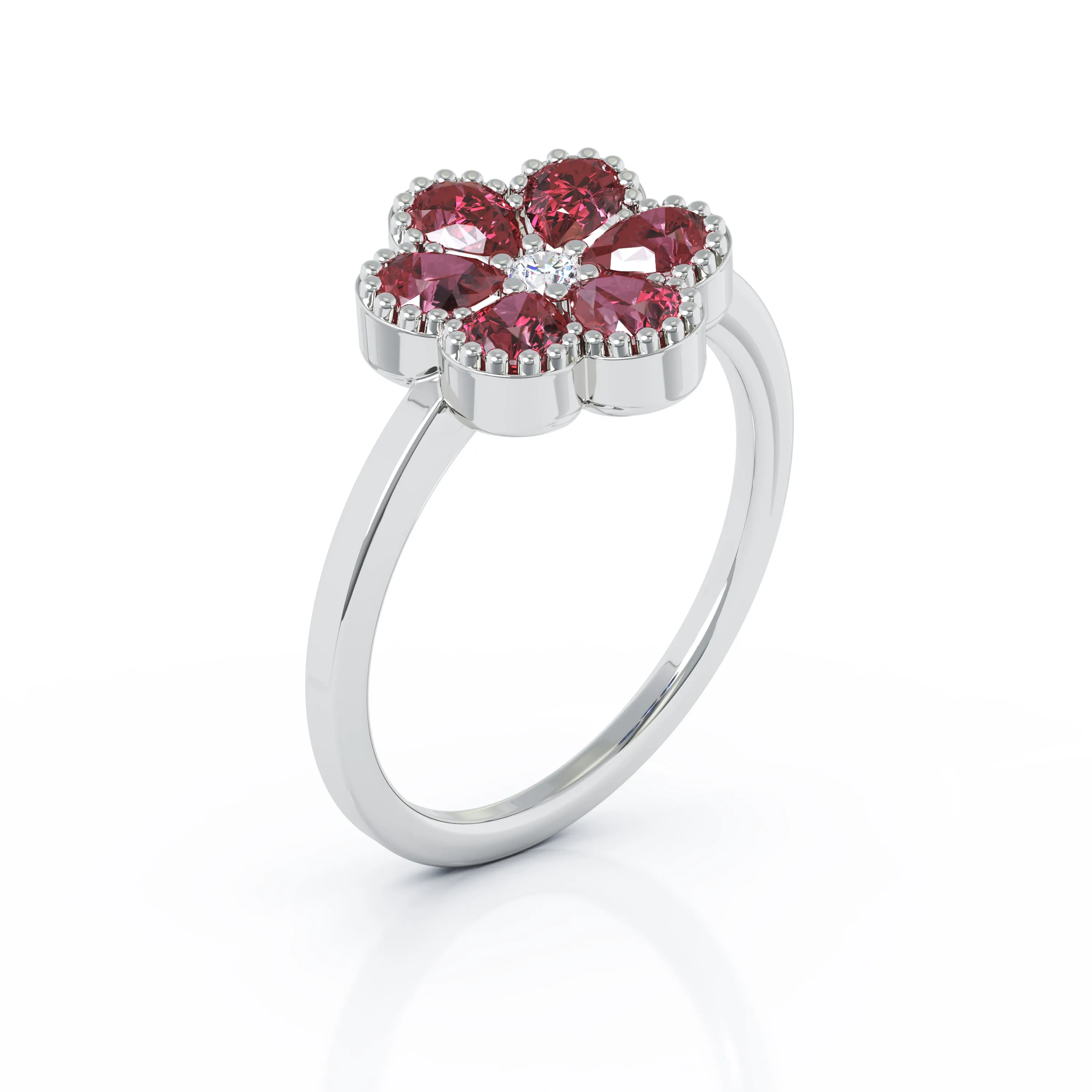 Ruby & Diamond Cluster Flower Ring Special in 14K Gold