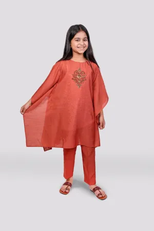 Rustic Glamour - Rust Raw Silk Kaftan Ensemble