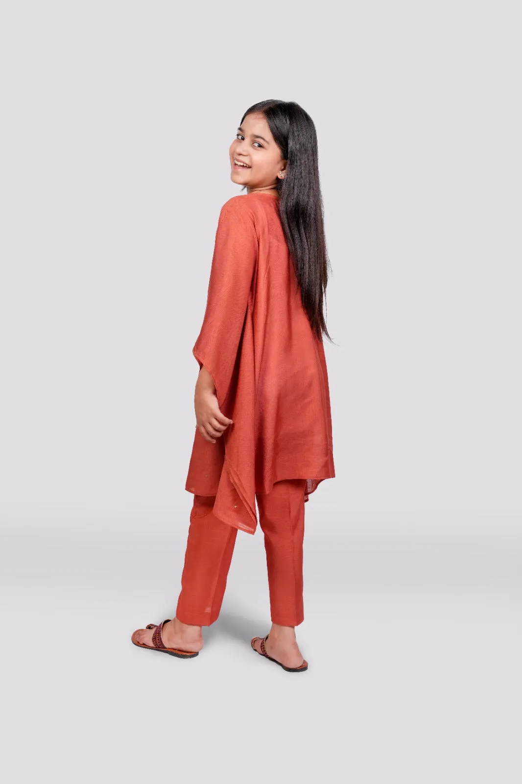 Rustic Glamour - Rust Raw Silk Kaftan Ensemble