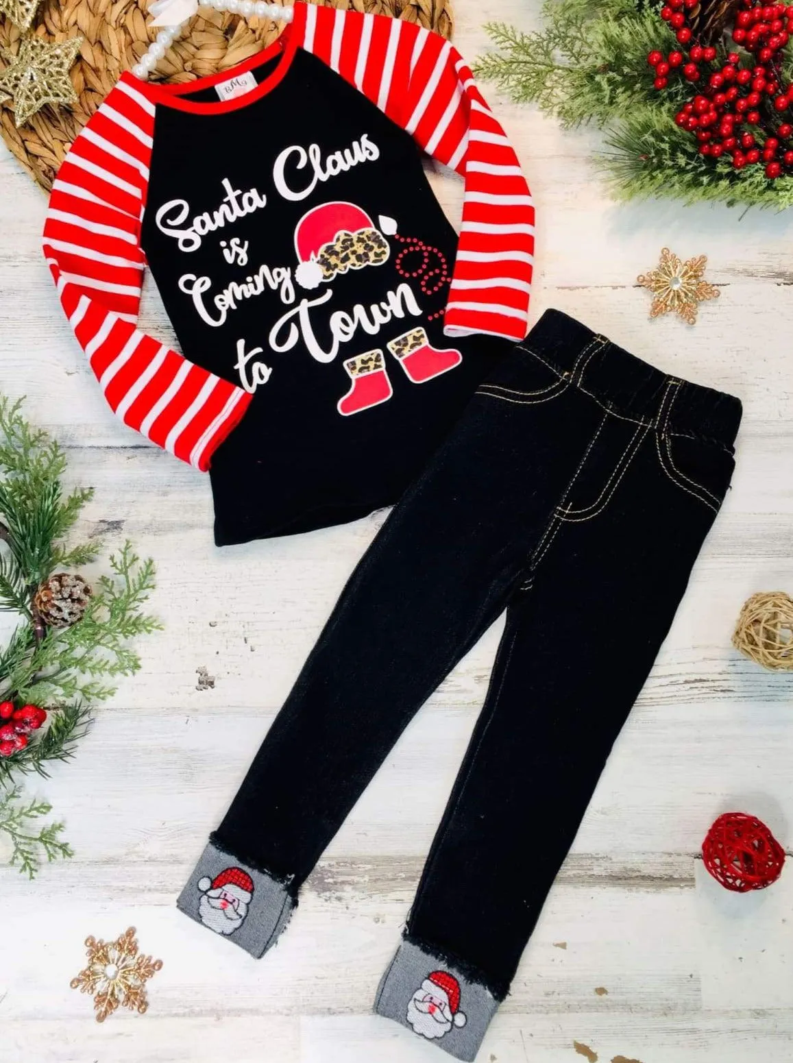 Santa Claus Is Coming To Town Cuffed Jeans Set